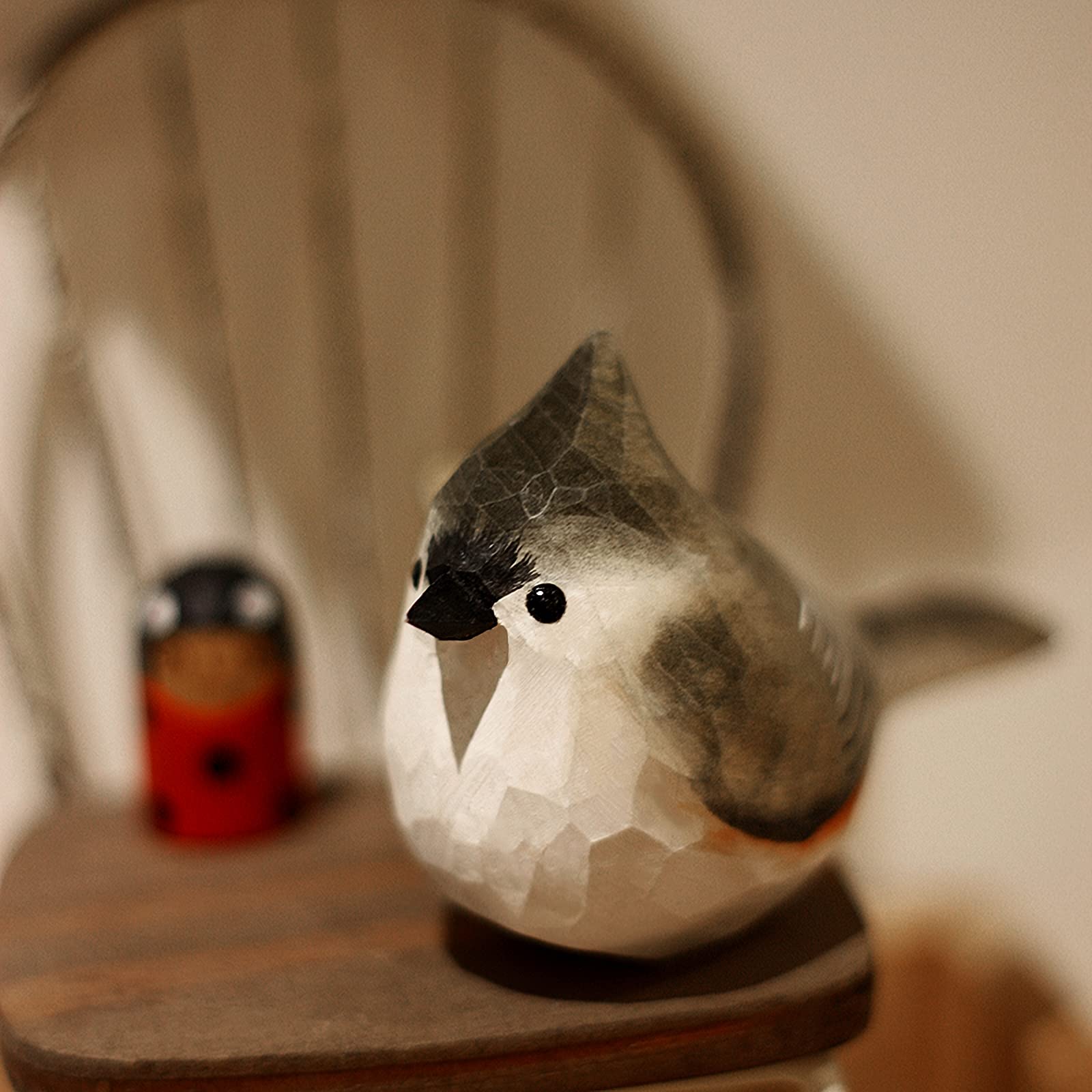 置物  Bird kaiwern Wooden Carved Bird Decor, Fat Bird Wooden Ornament